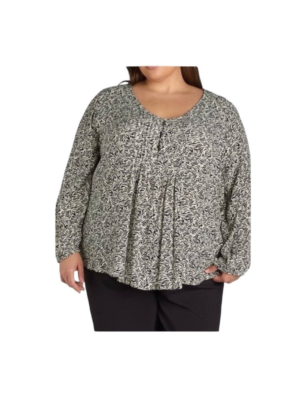 Terra & Sky Zebra Blouse Womens 4X NWT Black White Boho Balloon Sleeve Tunic Top